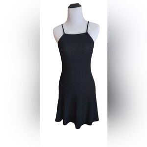 Brandy Melville Black Ribbed Skater Dress One Size A-Line Square Neck